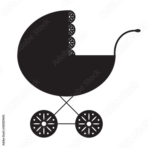 Silhouette of the pram on a white background. Pram icon or sign