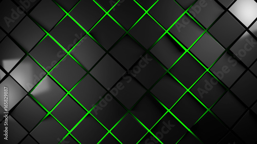 grey and green squares modern background 3d render illustration