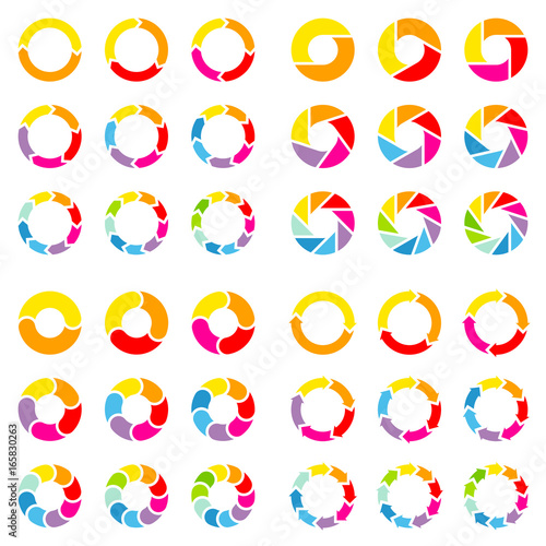 Square Set Pie Charts Arrows Color