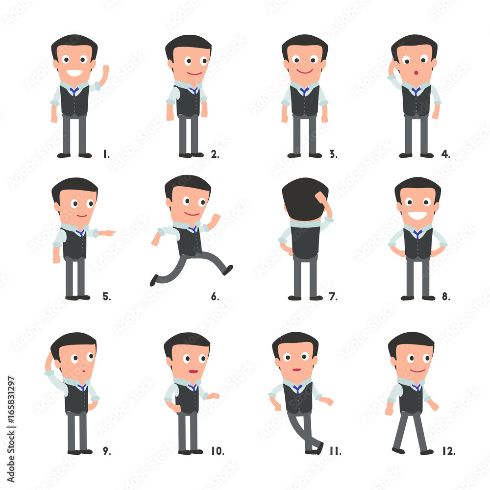 Simple fun and friendly infographic bartender character in different poses Simple fun and friendly infographic bartender character in different poses
