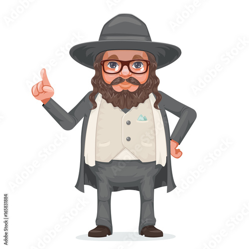 Rabbi payot beard traditional jewish costume hold dreidel in hand cartoon character design vector illustration