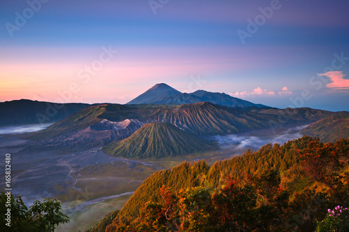 Indonesia, East Java, beautiful scenery at Mount Bromo Tengger Semeru National Park during sunrise.