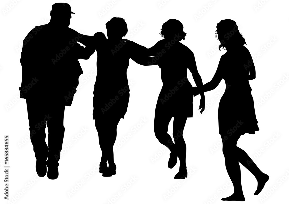 Men and women are dancing Irish dances on a white background
