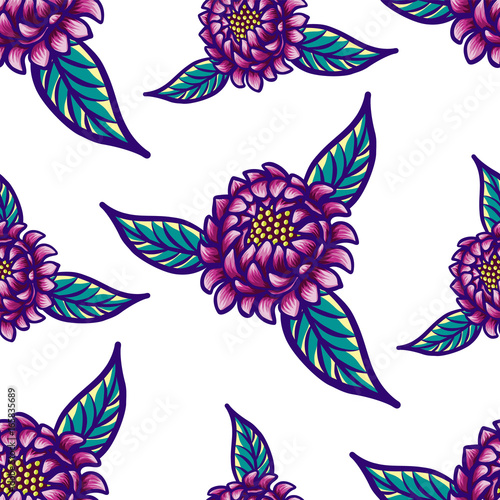 Floral hand drawn vintage seamless pattern with flowers and leaves. Fabulous ...