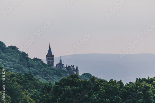 Das Schloss von Wernigerode versteckt im Wald auf einem Berg