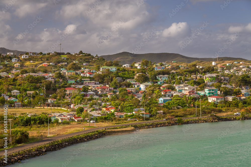 Panoramic view of St. John's, Antigua and Barbudas capital city, Caribbean.