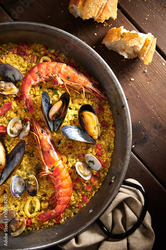 Typical Spanish paella meal photo