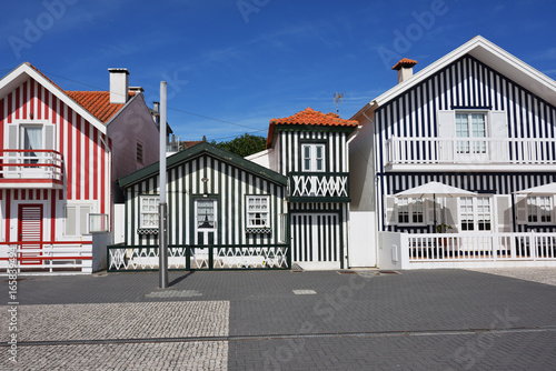 Striped colored houses, Costa Nova, Beira Litoral, Portugal, Europe