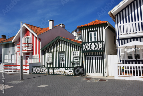 Striped colored houses, Costa Nova, Beira Litoral, Portugal, Europe