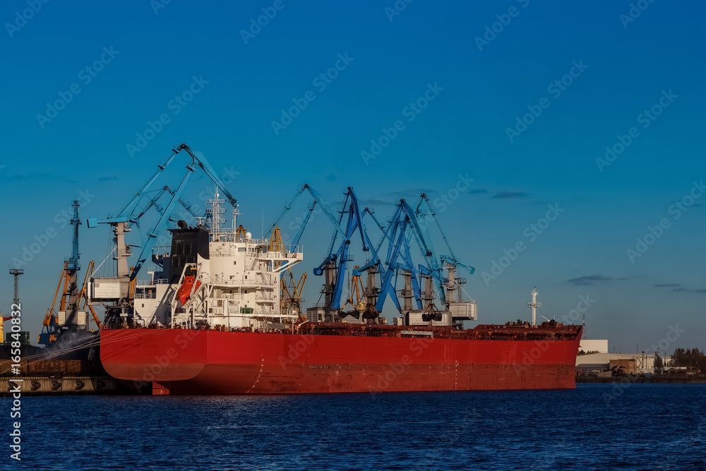 Red cargo ship