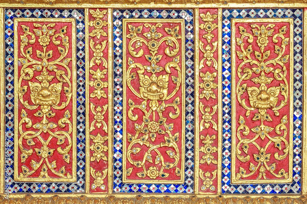 Pattern of Thai art on wall in temple Pattern of Thai art on wall in temple