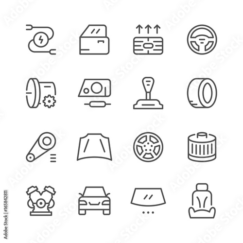 Set of car related line icons