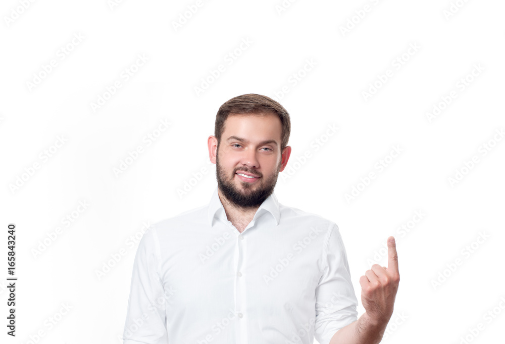 Handsome business man with finger point up. Handsome business man with finger point up.