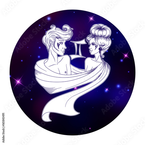 Gemini zodiac sign, horoscope symbol, vector illustration
