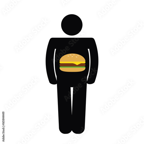 dicker mann mit burger im bauch piktogramm