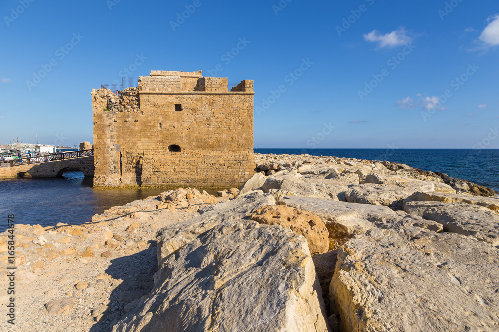 View of the Paphos Castle, fort built by Turks, Cyprus