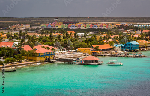 Arriving at Bonaire  capture from Ship at the Capital of Bonaire  Kralendijk in this beautiful island of the Ccaribbean Netherlands  with its paradisiac beaches and water.
