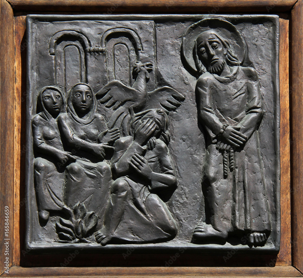 il rinnegamento di Pietro; formella in bronzo del portale della