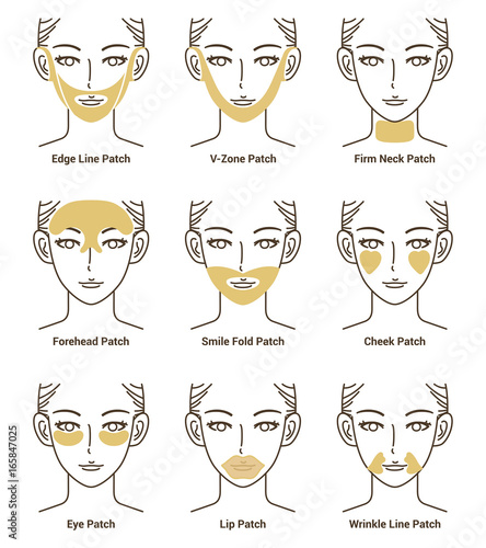 Types of Gold Gel Patch. Anti Wrinkle Patch. Vector Illustration.