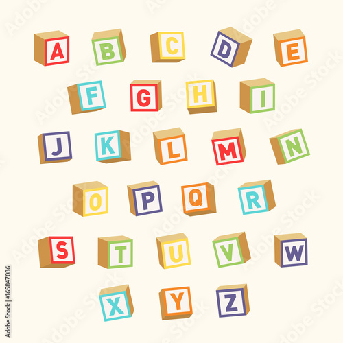 Alphabet. Colorful toy blocks, font for children education