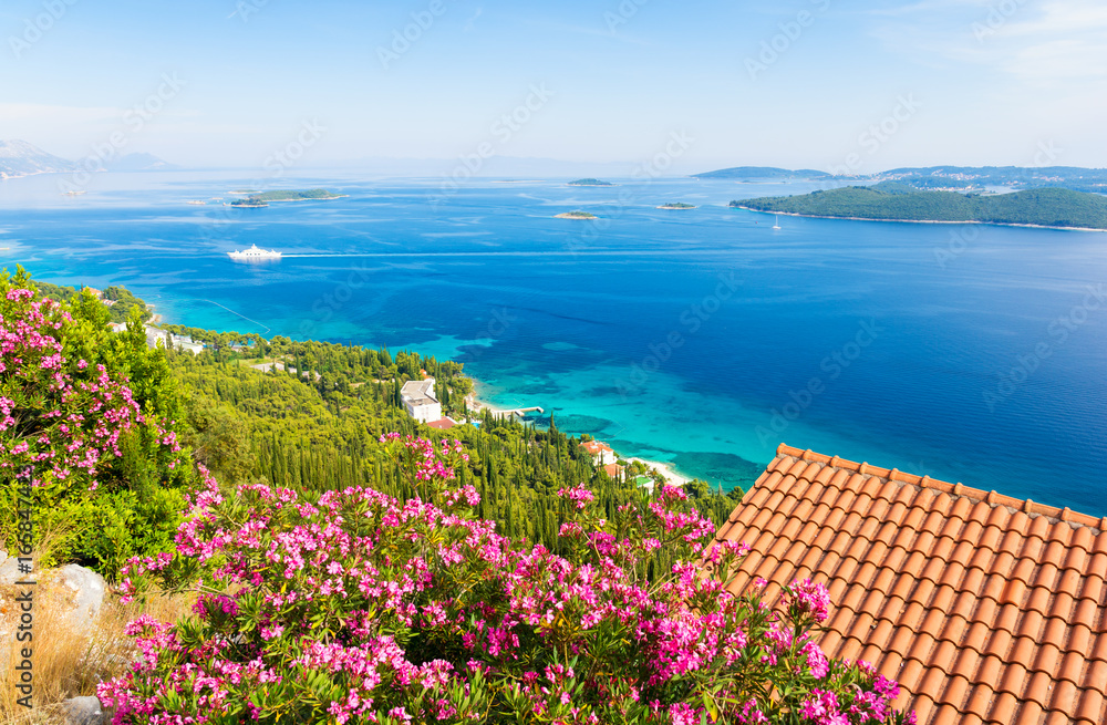 view on azure adriatic sea from peljesac peninsula in Dalmatia, Croatia