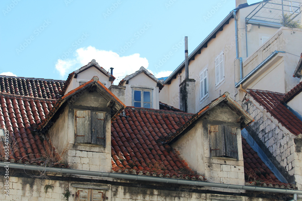 Windows in old town in Trogir, Croatia 