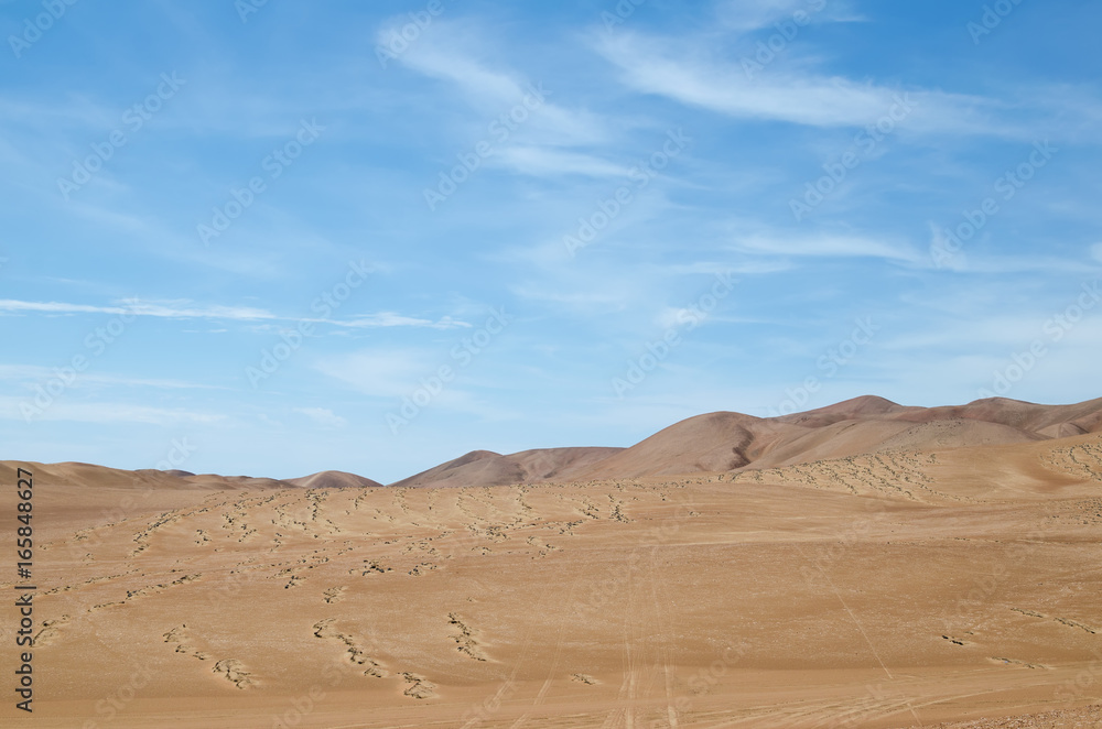 Sands of the desert under bright blue sky with few clouds Sands of the desert under bright blue sky with few clouds