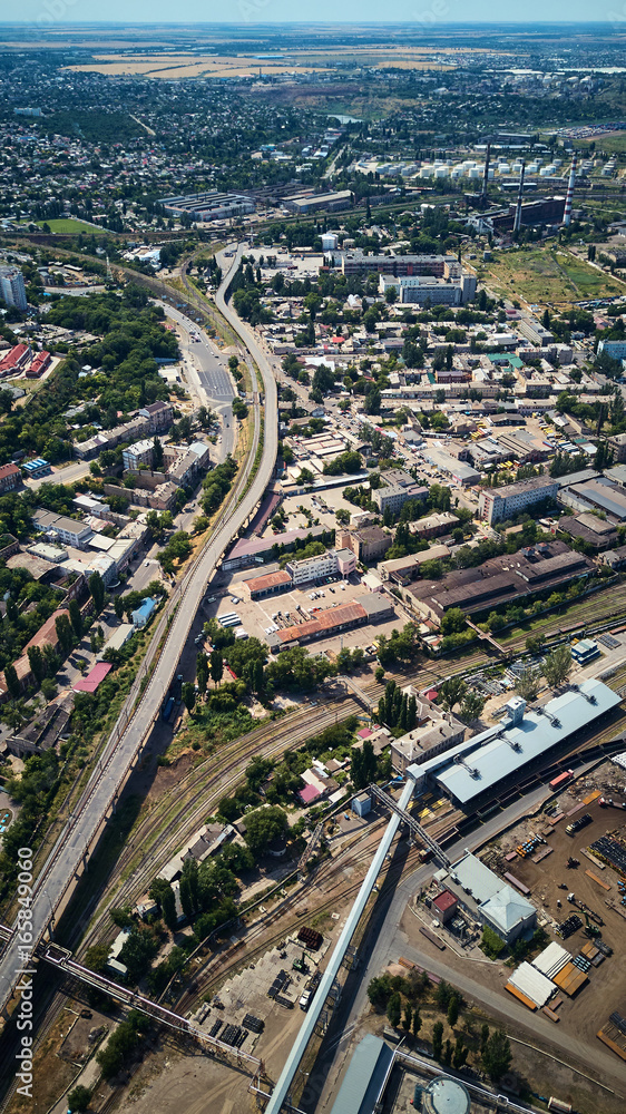 aerial view of odessa city with industrial district  railroad and highway