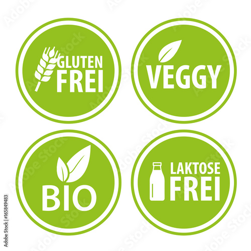 Vektor Symbole Vegan, Glutenfrei, Laktosefrei und Bio