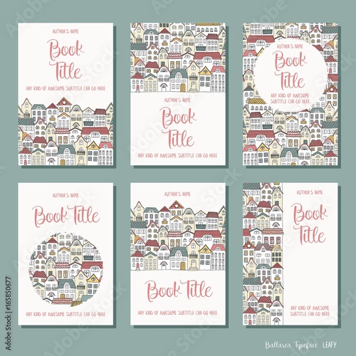 Colourful houses - set of six hand drawn book cover templates