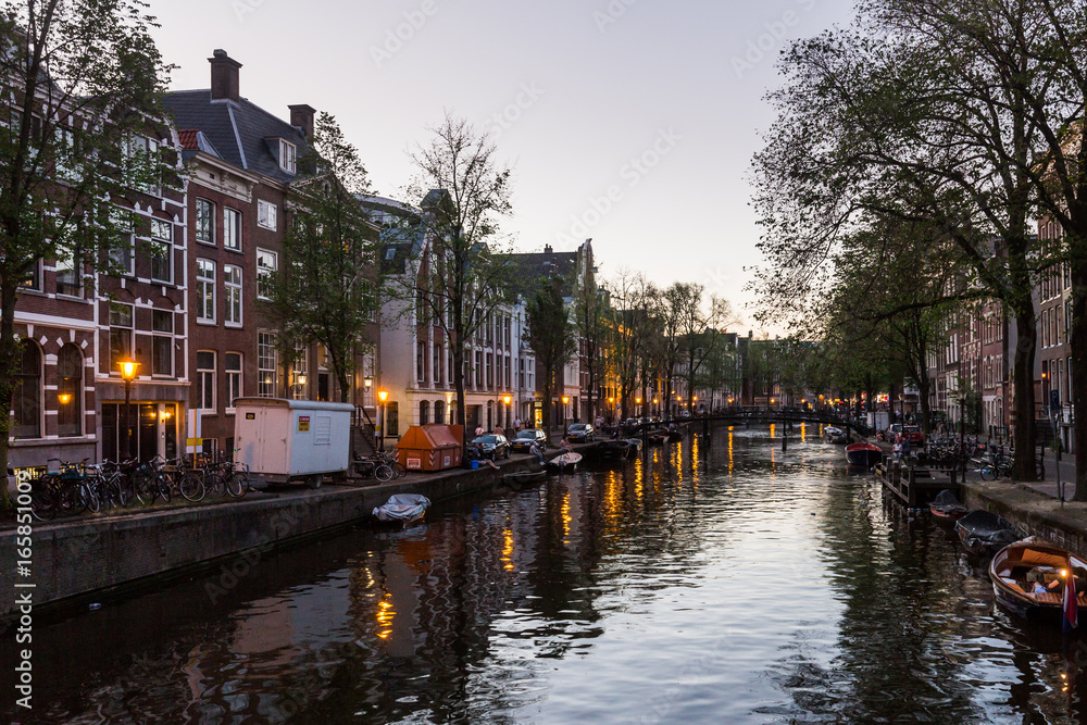 View of the Kloveniersburgwal street in the old town part of Amsterdam