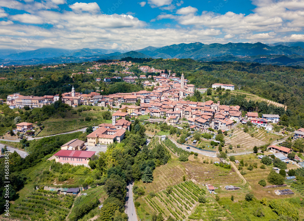 Aerial view of the ancient small village of Masserano. Piemonte, Italy, Europe