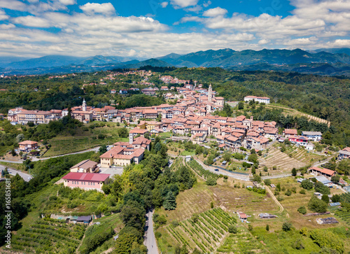 Aerial view of the ancient small village of Masserano. Piemonte, Italy, Europe