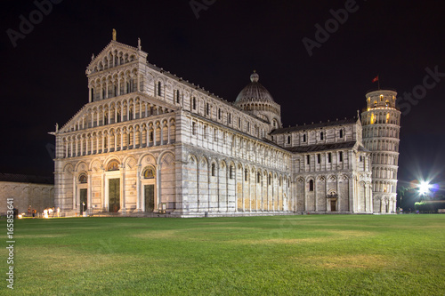 Cathedral of Pisa at night in Italy.