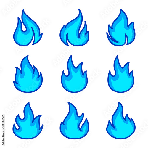 set of blue flame icons