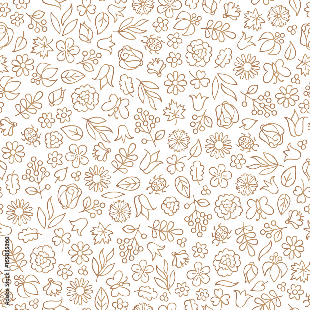 Floral seamless pattern. Flower and leaf icon background. Summer nature decor