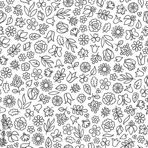Floral leaf seamless pattern. Flower icon background. Summer nature doodle texture