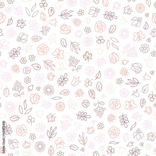 Flower icon seamless pattern. Floral leaves and flowers white texture