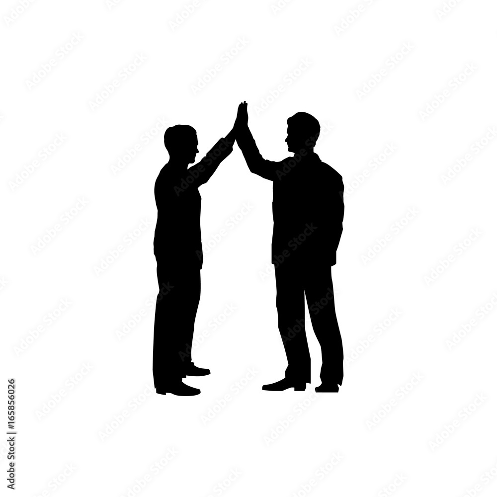 Business collaboration sign. Two men silhouette with high five gesture 