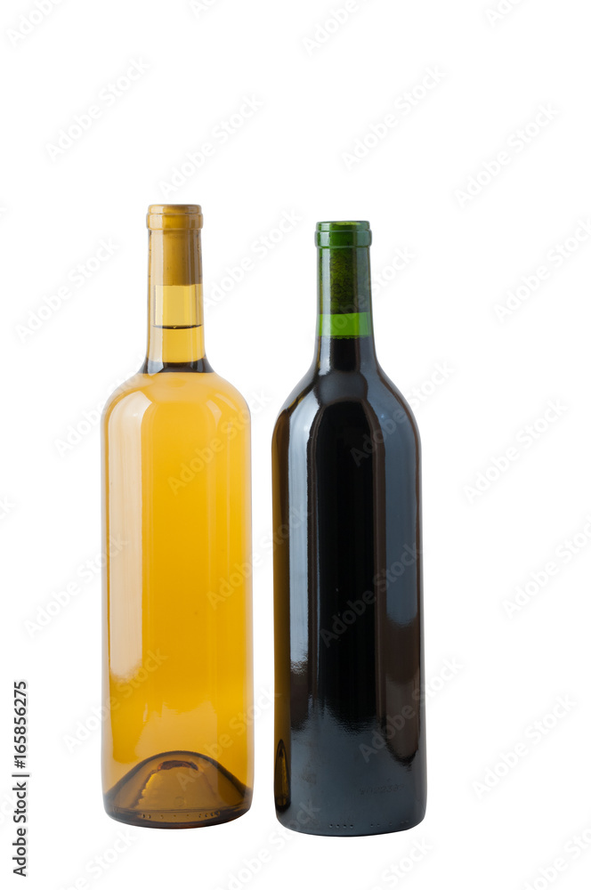 One each of red and white wine isolated on a white background with a clipping path One each of red and white wine isolated on a white background with a clipping path