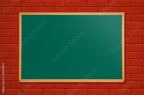 Back to school green chalkboard in brick wall to fill