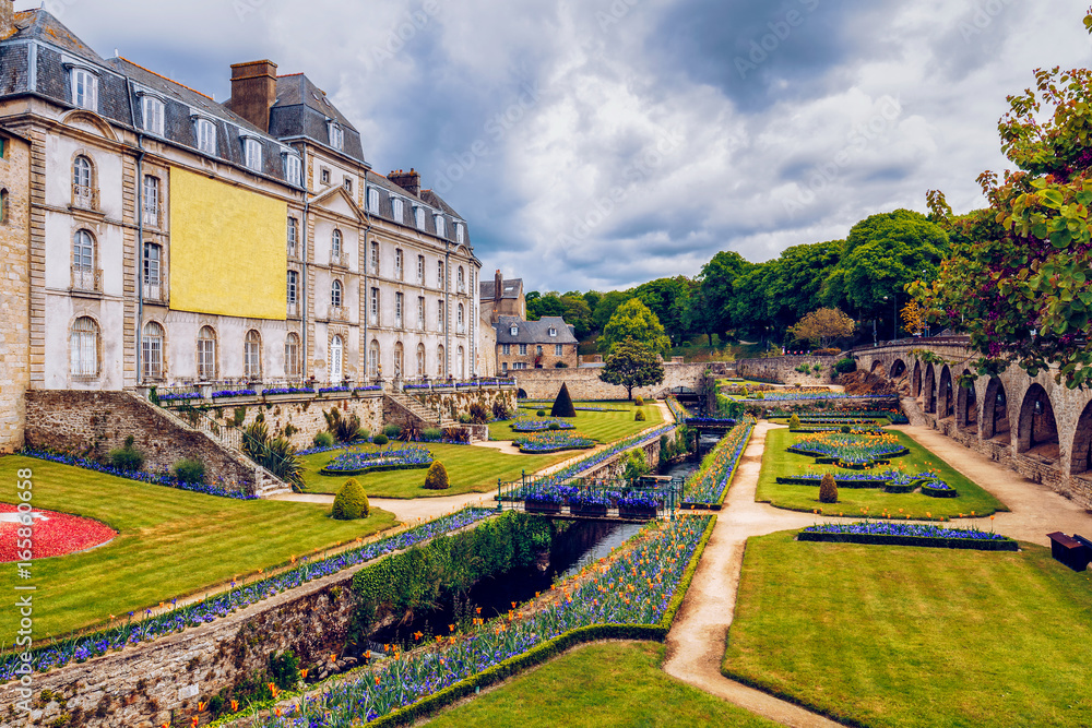 Obraz premium Walls of the ancient town and the gardens in Vannes. Brittany (Bretagne), Northern France.
