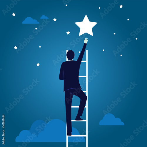 Business Target Concept. Climbing Ladder Reaching Star