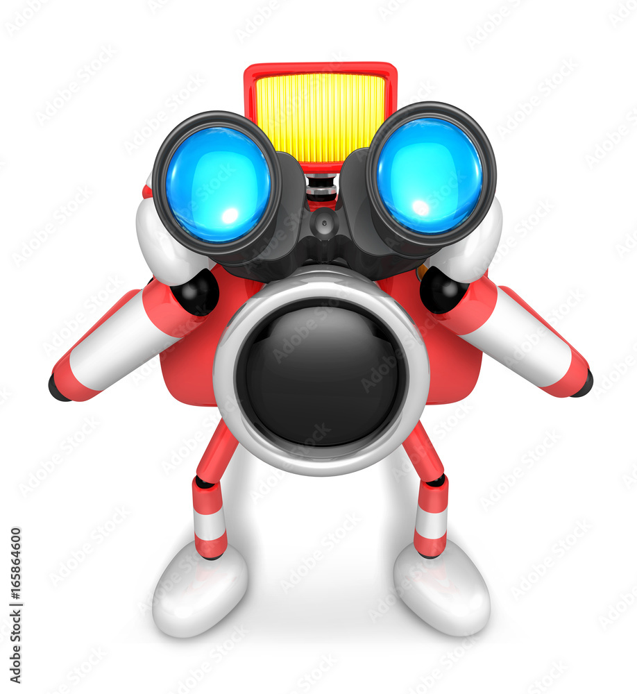 Red camera Character telescopes looking towards the front. Create 3D Camera Robot Series. Red camera Character telescopes looking towards the front. Create 3D Camera Robot Series.