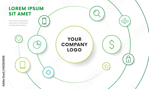 Company infographic overview design template with icons. Circle design. Vector illustration.