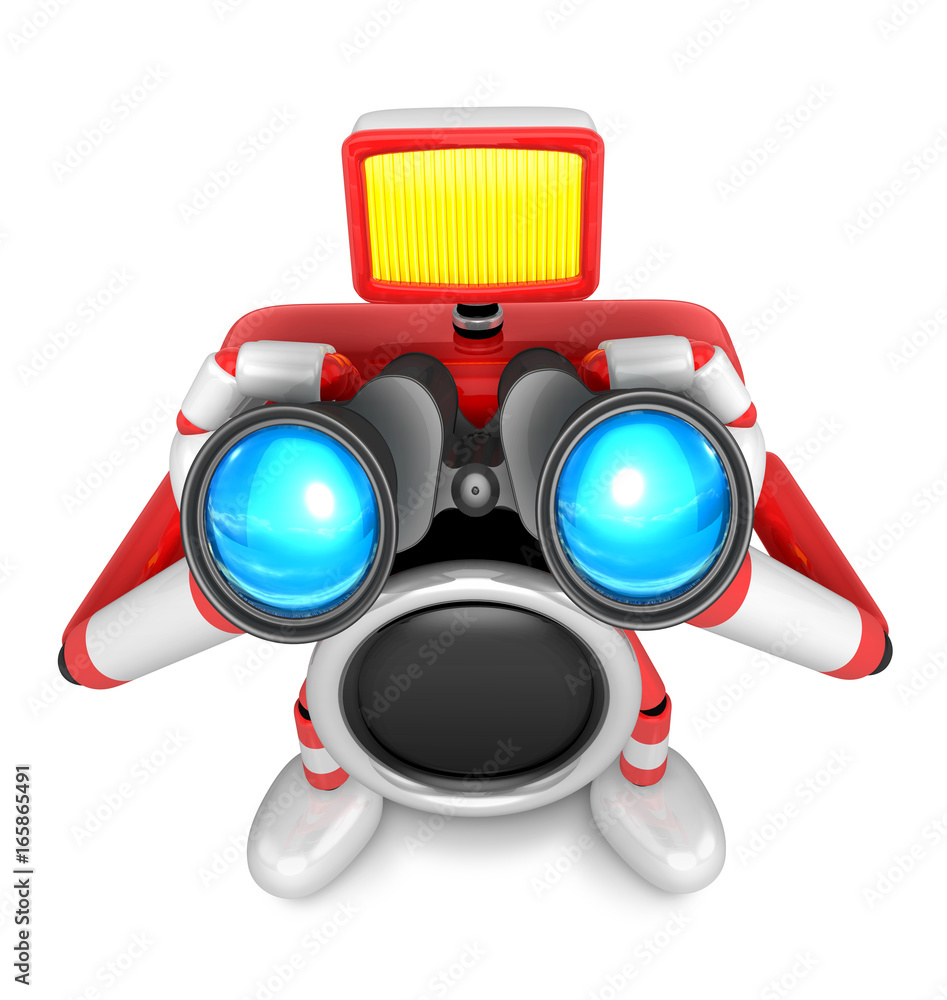 3D Red camera Character telescopes looking towards the front. Create 3D Camera Robot Series. 3D Red camera Character telescopes looking towards the front. Create 3D Camera Robot Series.