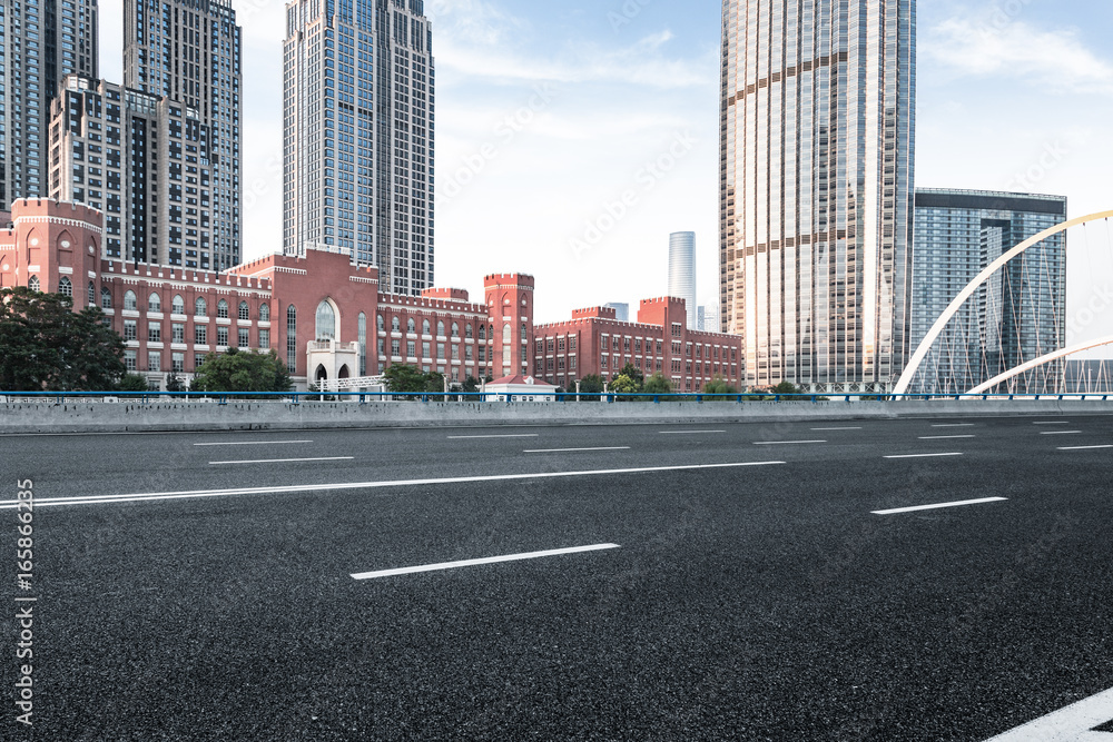 Fototapeta premium empty urban road in tianjin downtown,china.