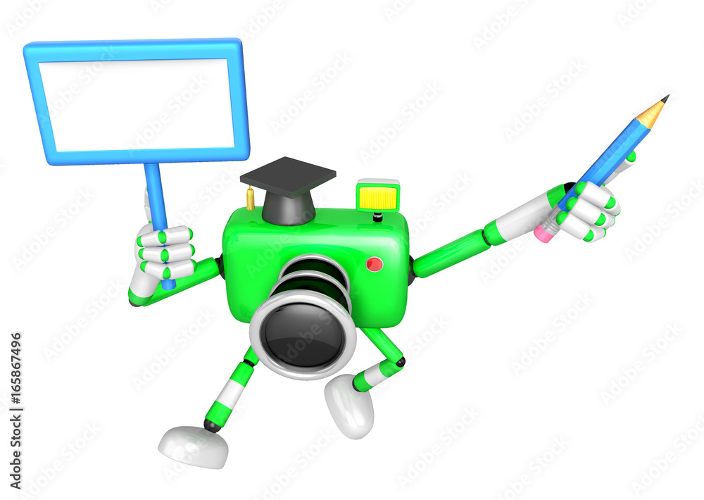The left hand Holding the board Doctor Green Camera Character. The right hand grasp pencil. Create 3D Camera Robot Series. The left hand Holding the board Doctor Green Camera Character. The right hand grasp pencil. Create 3D Camera Robot Series.