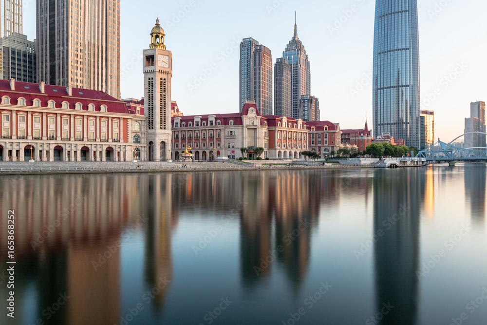 Tianjin city waterfront downtown skyline with Haihe river,China. Tianjin city waterfront downtown skyline with Haihe river,China.