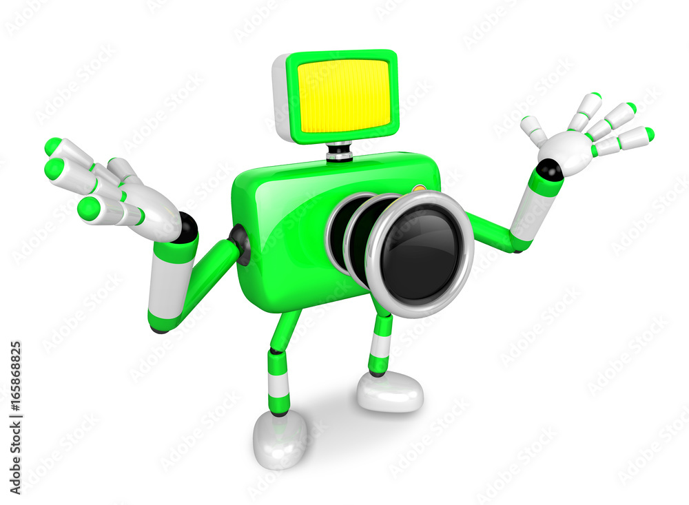 Nonsense Green Camera Character stretched out both hands. Create 3D Camera Robot Series. Nonsense Green Camera Character stretched out both hands. Create 3D Camera Robot Series.